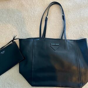 Prada Black Leather Tote with Pouch